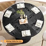 LITTLE TREE Round Dining Table, 47" Black Dining Table for 4-6, Modern Farmhouse Kitchen Table with MDF + Metal Pedestal Base for Dining Room, Kitchen, Living Room