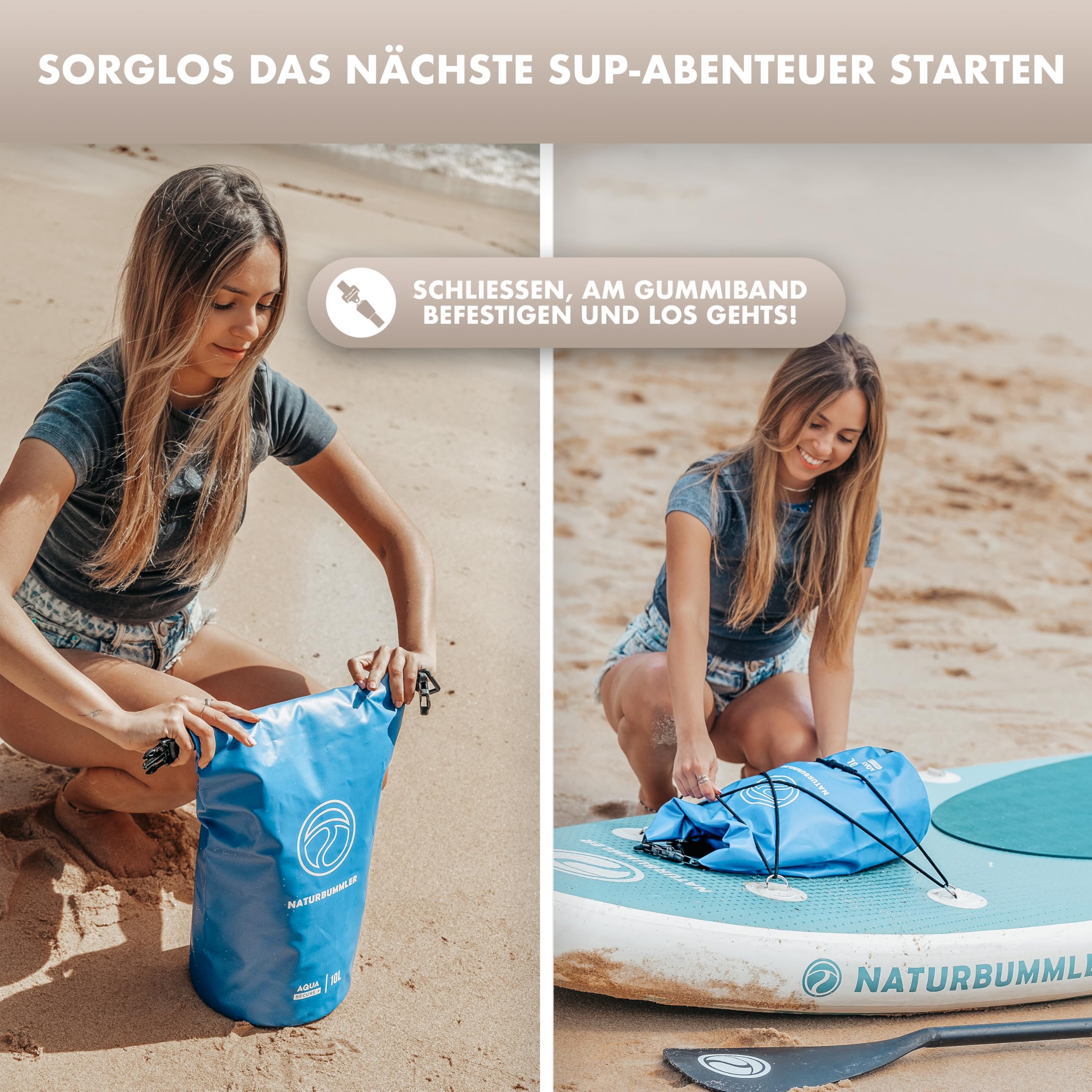 NATURBUMMLER Dry Bag 20L [Aqua Secure+] 100 % wasserdichte Tasche mit Schultergurt & Rucksackfunktion – wasserfester Packsack für SUP, Angeln, Camping & Outdoor – Drybag Beutel (Marineblau)
