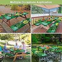 Vista 7 de Play Tailor - Mantel para mesa de pícnic con cubiertas para bancas, impermeable y a prueba de viento con bolsa de cordón, ajustable a mesas y bancas