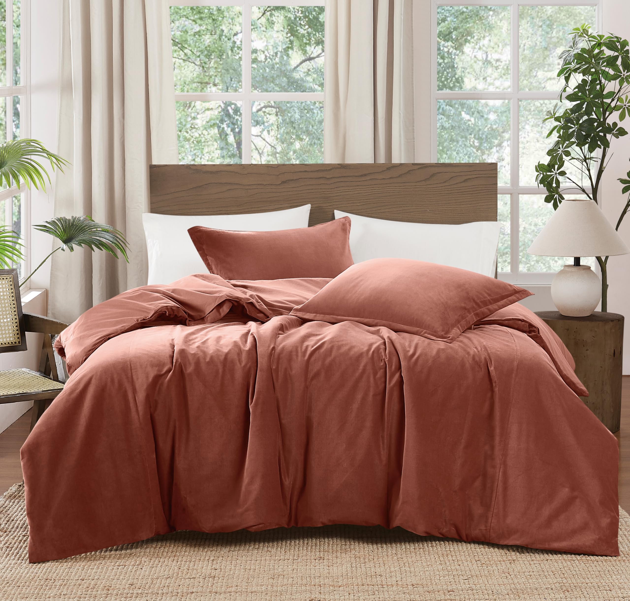 Brooklyn Loom Matte Cotton Velvet 3 Piece Rust King Comforter Set