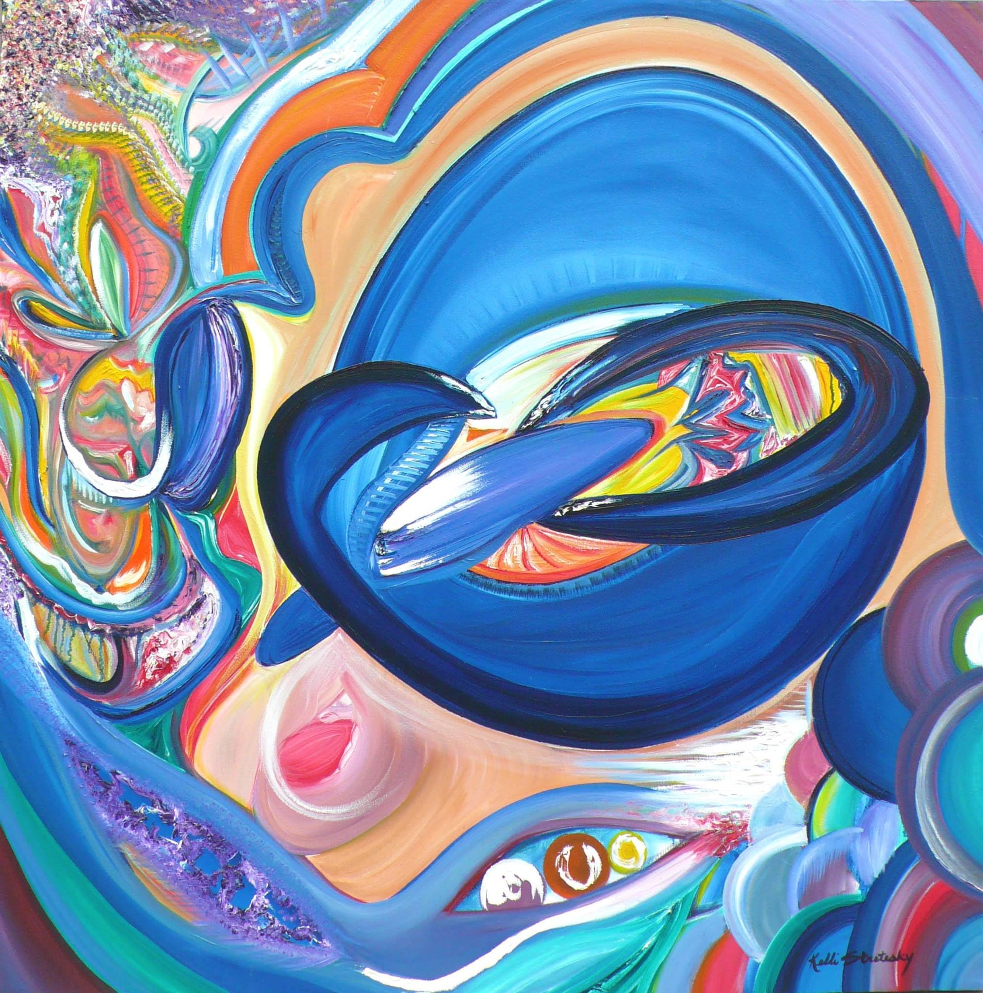 Kelli Stretesky Original Oil Panting on canvas, Origination, 36″ x 36″ x 3/4″ inches (3 x 3 feet)