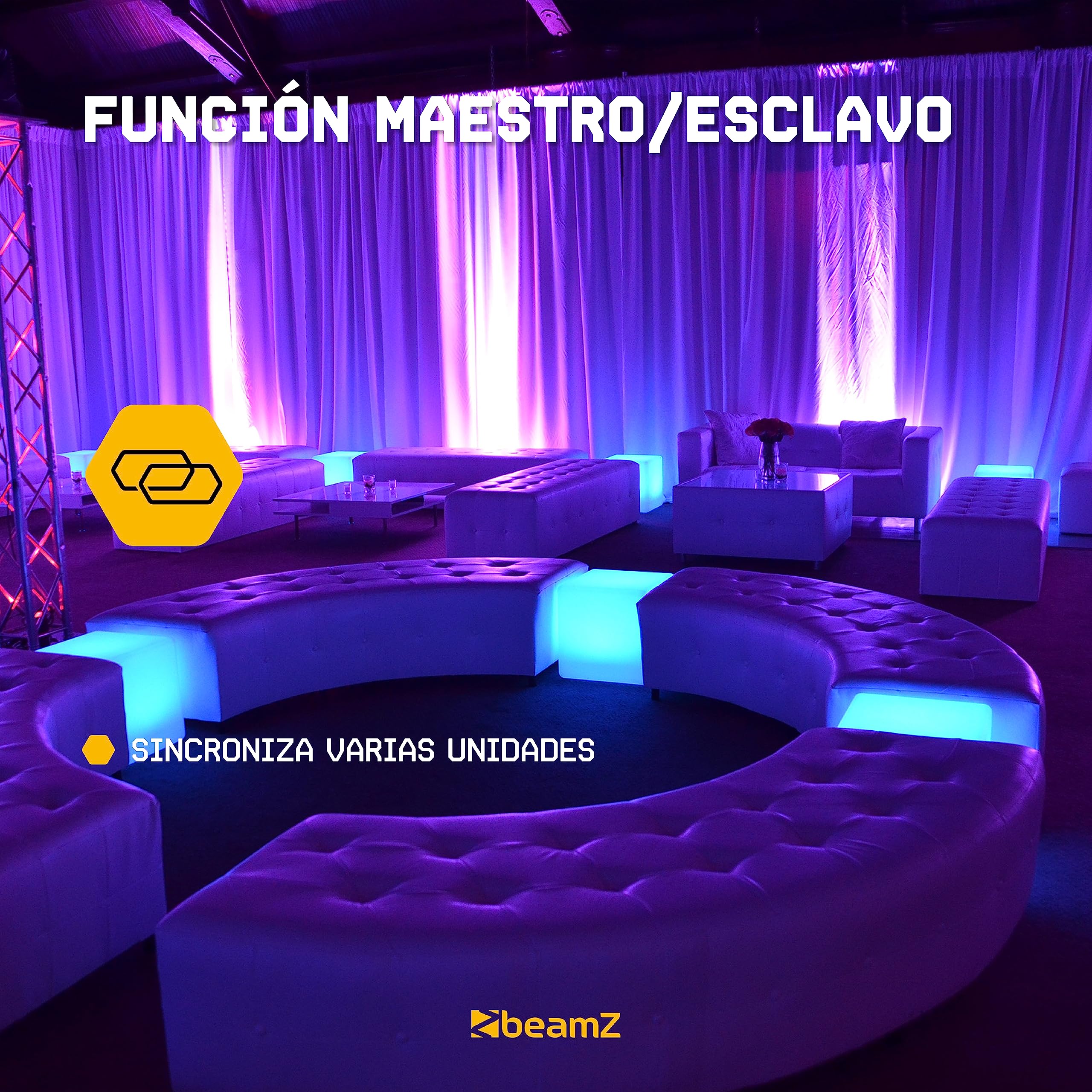 BeamZ BBP96SC – Pack de 2 foco bateria 6 x 12W RGBAW-UV con WDMX inalámbrico y luz led recargable ideal para focos led interior, eventos, luces fiesta y luz de discoteca para fiesta, color cromado