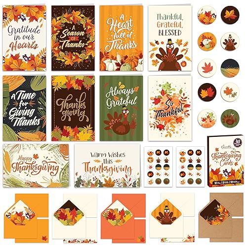 Decorably 40 Pack Foiled and Glittery 4x6in Happy Thanksgiving Cards