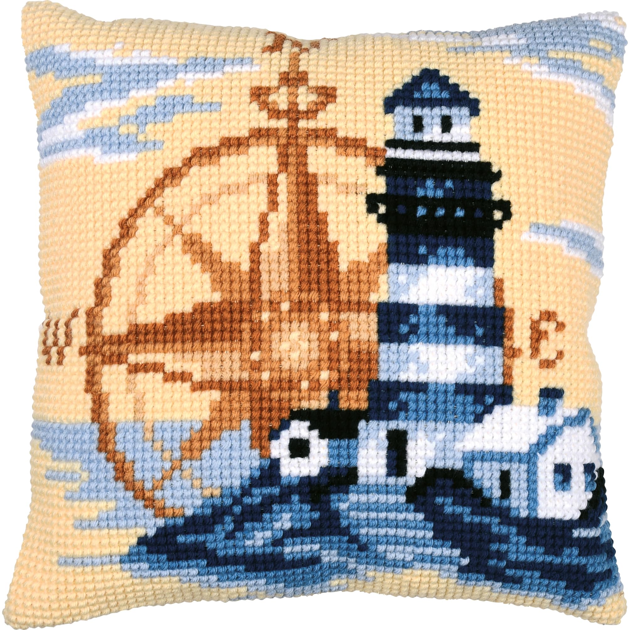 VERVACO Cross Stitch Embroidery Kits Cushion Embroidery Set Beginners Pre-Printed Marine DIY Set Creative Set for Adults Decorative Cushion Approx. 40 x 40 cm Craft Set Craftsman Home Decoration