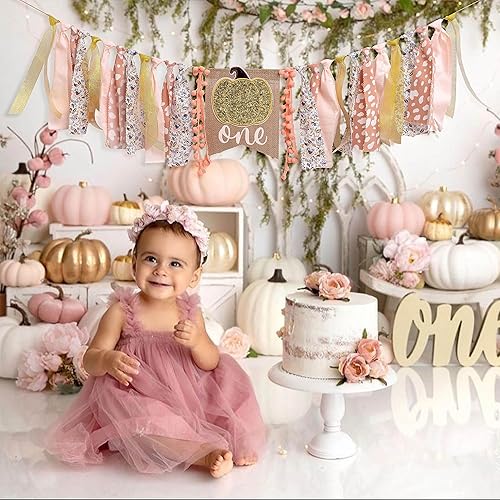Miniatura 5 de Cartel dorado de calabaza para silla alta, decoración de fiesta de calabaza, cartel de octubre y otoño para silla de bebé, primer cumpleaños,