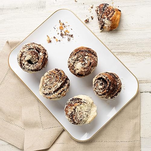 Miniatura 2 de Plasticpro Bandejas de plástico para servir  Platos rectangulares blancos con borde dorado de 8 x 11 pulgadas platos desechables para fiestas