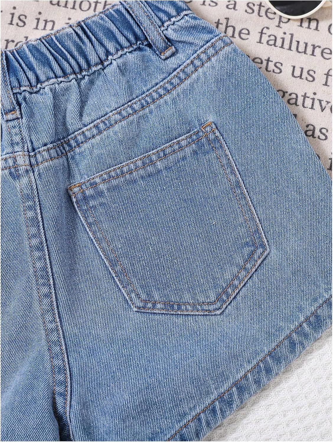 Girl's Rhinestone Denim Shorts Elastic High Waist Y2k Jean Shorts with Pocket - Image 5