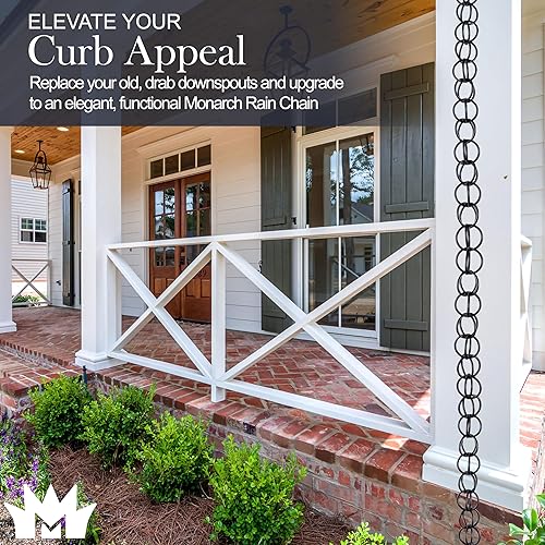 Miniatura 2 de Monarch Rain Chains Anillo de aluminio negro cadenas de lluvia para canaletas  Cadena de lluvia decorativa negra de 8.5 pies para exteriores,