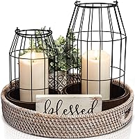 KIBAGA Rustic Farmhouse Lantern Set of 2 - Modern Metal Wire Decorative Candle Holders for Living Room, Mantle, Table - Indoor Outdoor Home Decor