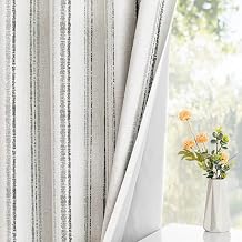 MYSKY HOME Grey Striped Curtains 100% Blackout 84 Inches Long Gray Decorative Patterned Ticking Stripe Pinstripe Farmhouse Rustic Linen Double Layer Drapes for Bedroom, Grommet, 2 Panels, 52" Wide