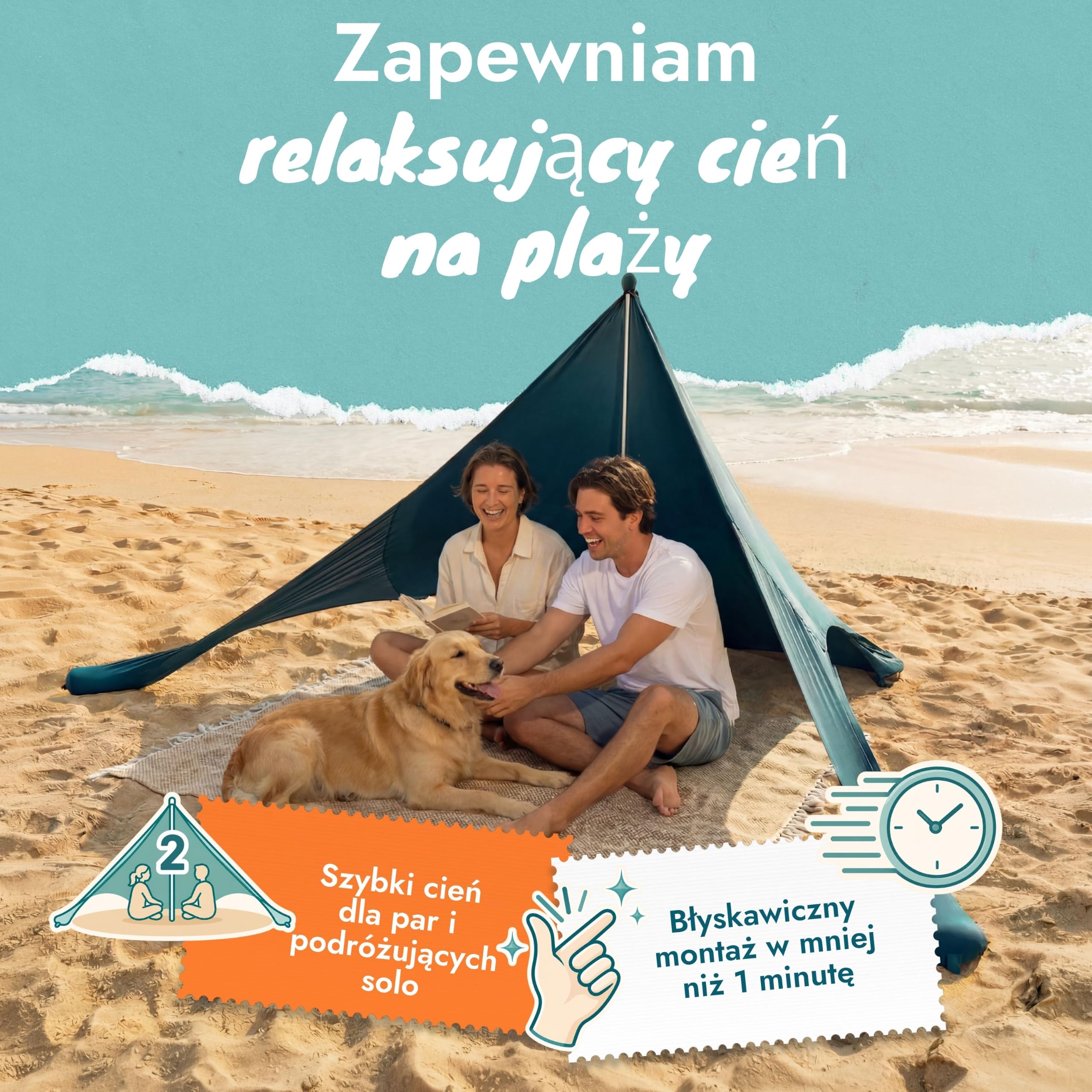 Sunsail Namiot Plażowy UPF50+ – Idealny parasol do morza i kempingu (do 2 osób, kolor ropy naftowej)
