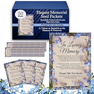 50pc Blue Premium Pre-Filled Forget Me Not Seeds Packets Favors for Funerals, Funeral Decorations, Celebration of Life Decorations, Celebration of Life Ideas, Memorial Cards (50)