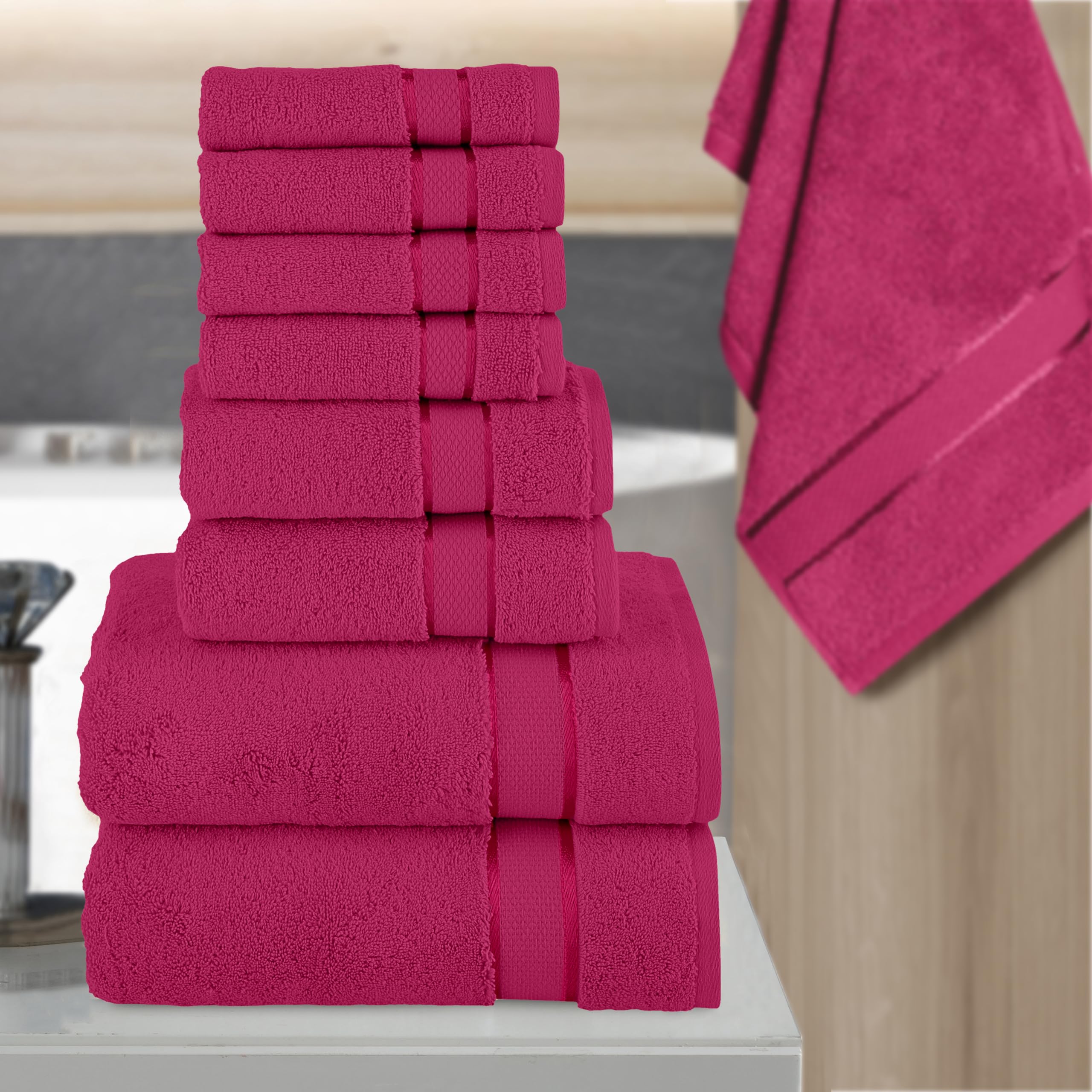 Elegant Comfort Set di 8 asciugamani in cotone di alta qualità, include 4 salviette, 2 asciugamani per le mani e 2 teli da bagno, 100% cotone turco, asciugamani altamente assorbenti e super morbidi,