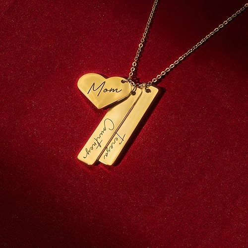 Miniatura 4 de MignonandMignon Custom Name Necklace Personalized Engraved Gold Bar Necklace, Kids’ Names, Heart Charm, Gift for Mom, Unique Birthday Jewelry for