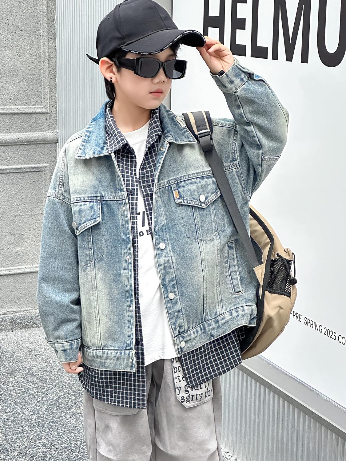 Rolanko Boys Denim Jacket Classic Jean Jackets Gift for Kids Oversized Trucker Jacket Layering Cowboy Coat 5-13Y