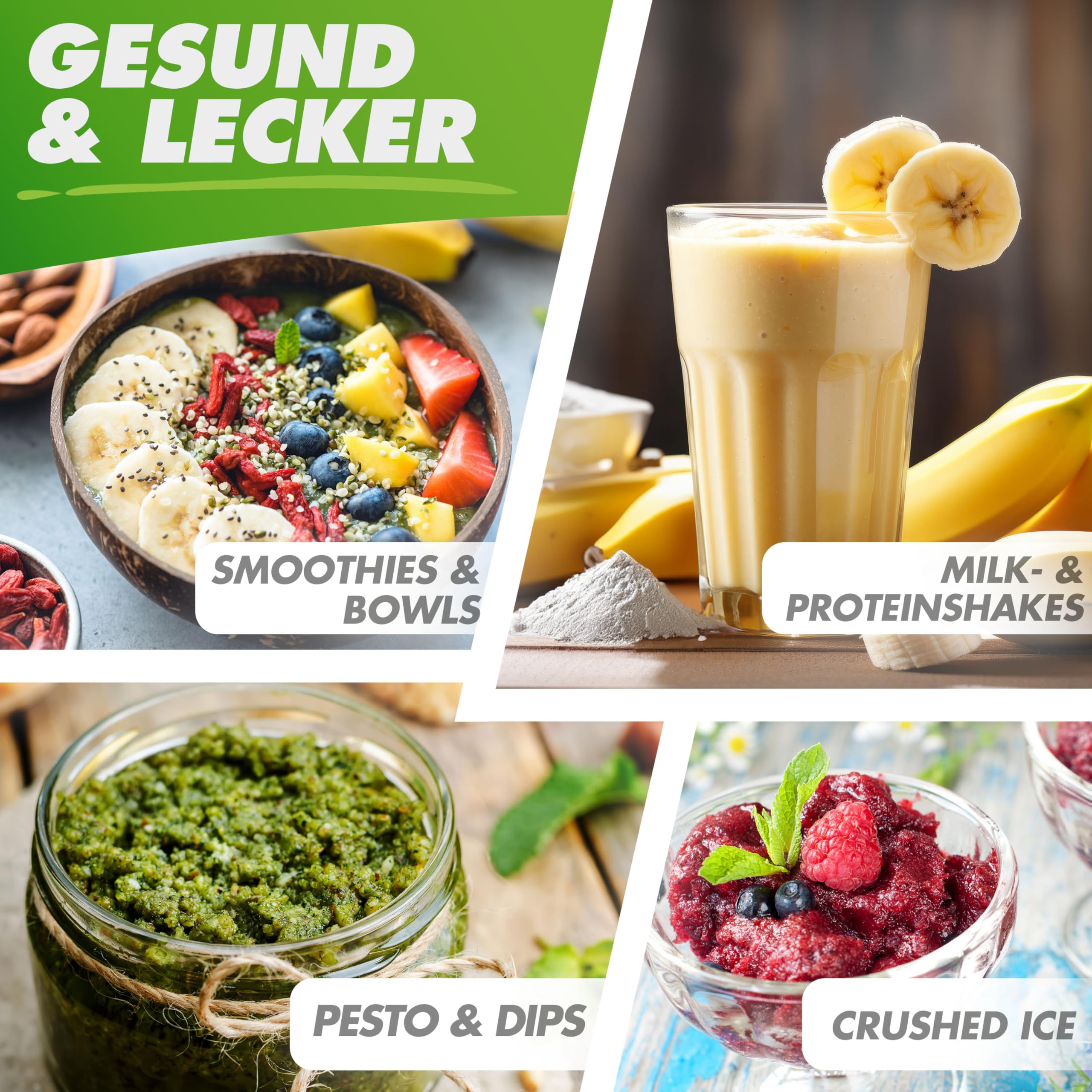 Nutrilovers Smothiemaker NUTRI-BLENDER Smoothie-Maker to go 1000 Watt Mixer Smoothies Auto-IQ, BPA-frei, Inkl. Rezeptbuch, 2x Becher & Zubehör
