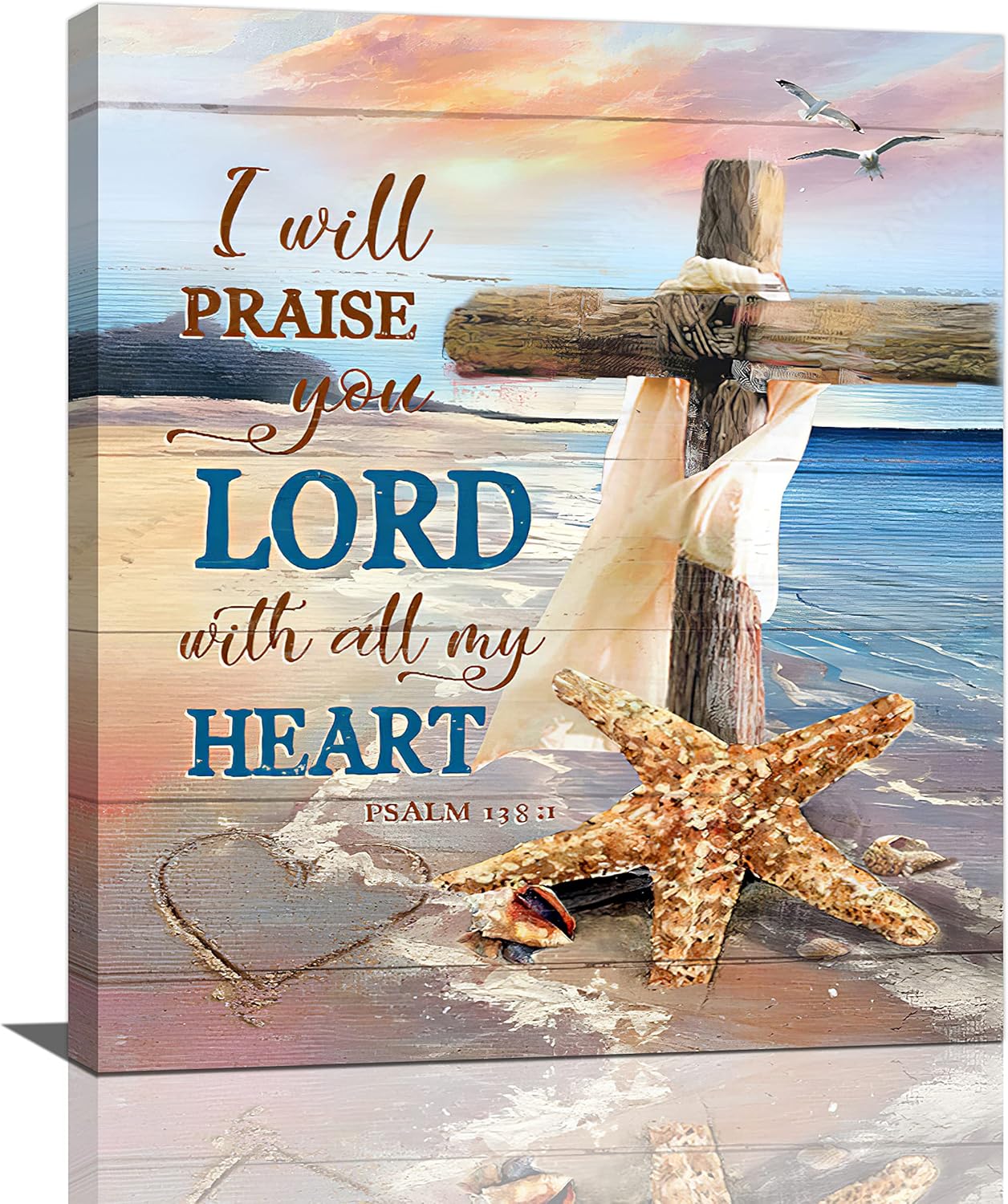Amazon.com: Christian Cross Wall Art Beach Ocean Starfish Bible ...
