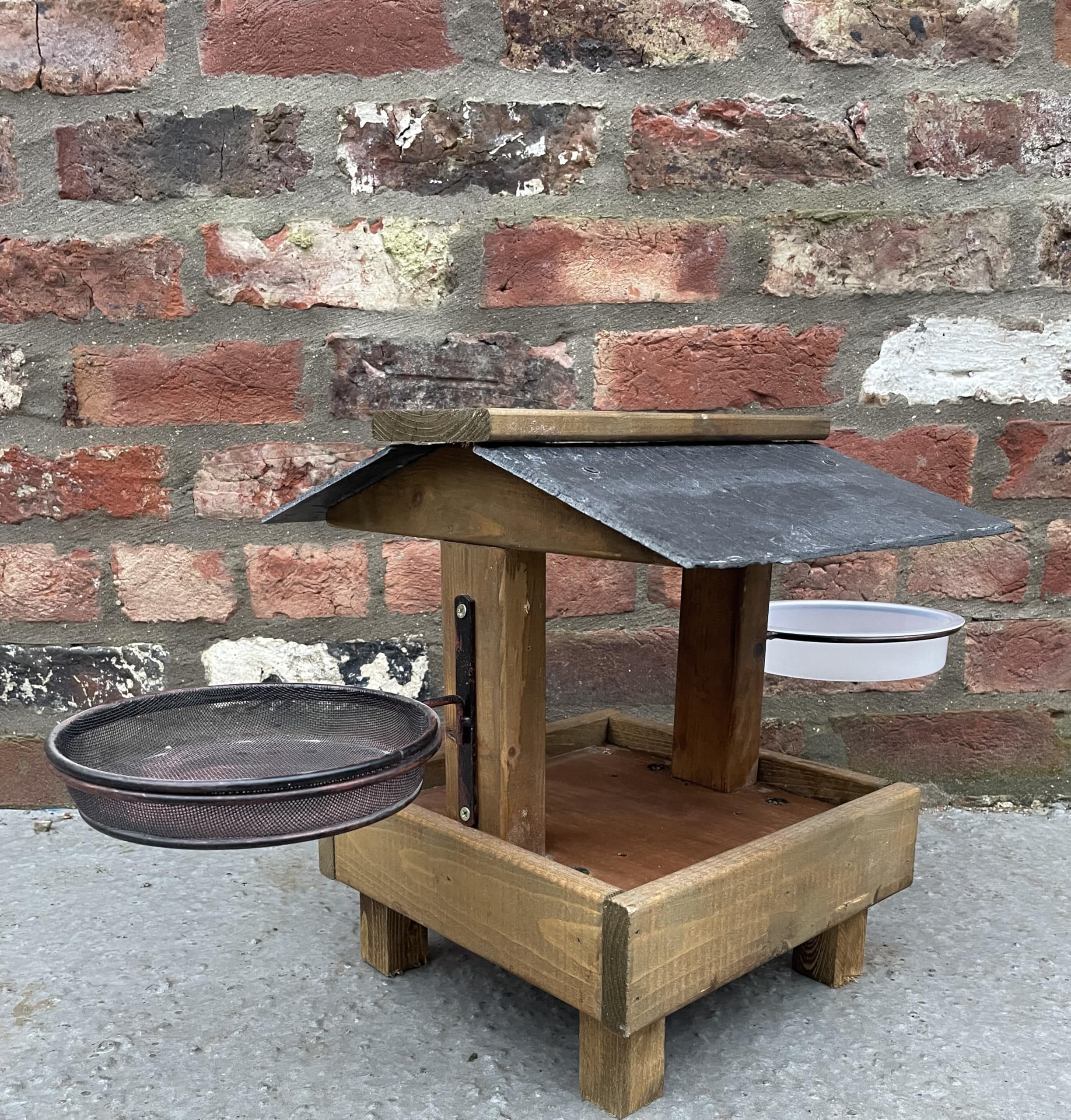 Wooden Ground Bird Table Feeding Station Slate Roof Freestanding