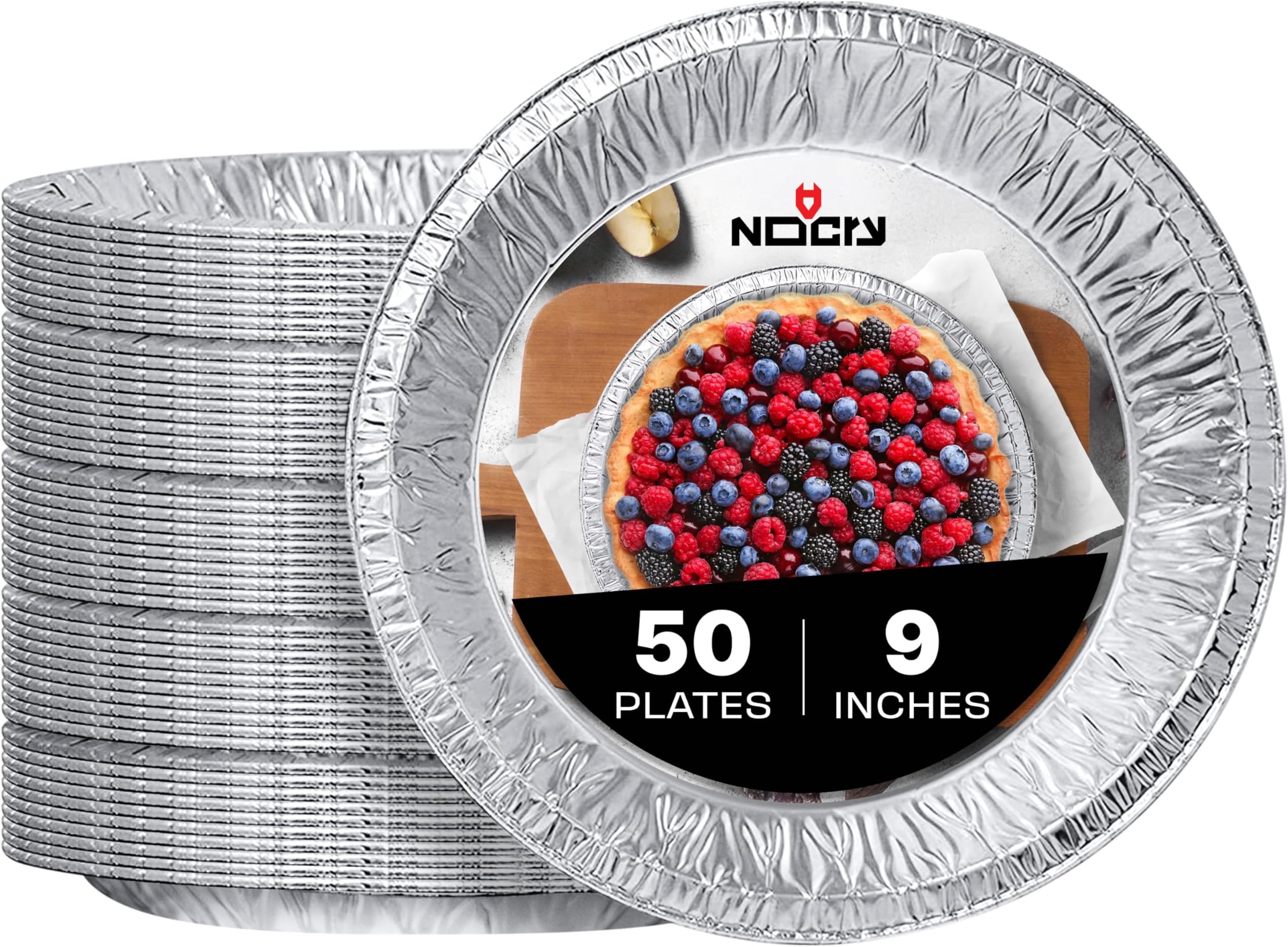 Premium Disposable Pie Pans 9 Inch (50 Pack) — Made in USA — Foil Aluminum Tins with Curl Lip for Baking Delicious Tarts or Crispy Pastry Crusts — Lightweight Yet Sturdy — Even Heat Distribution
