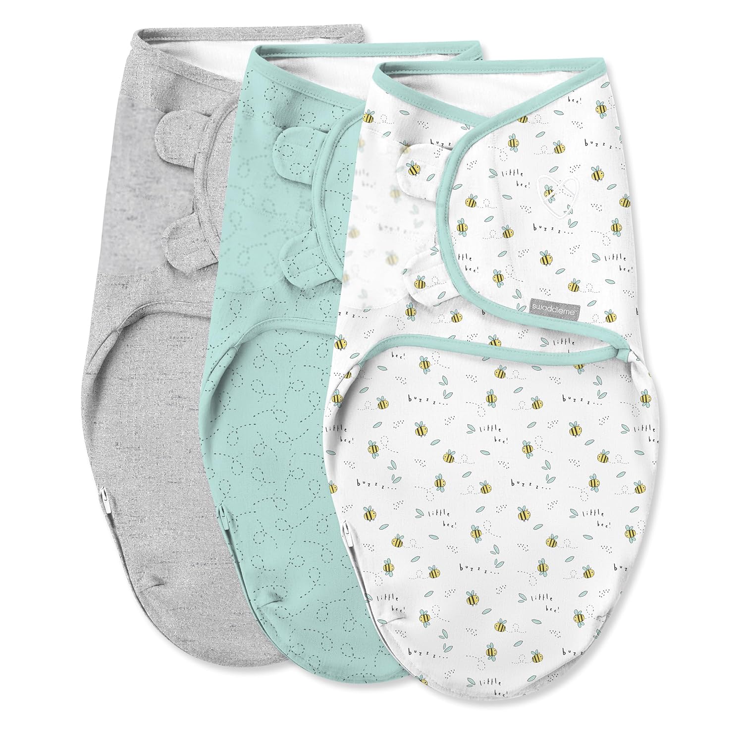 SwaddleMe by Ingenuity Original Swaddle with Easy-Change, 100% Cotton, Improves Sleep & Calms Startle Reflex, 0-3 Months, 3-Pack - Little Bees