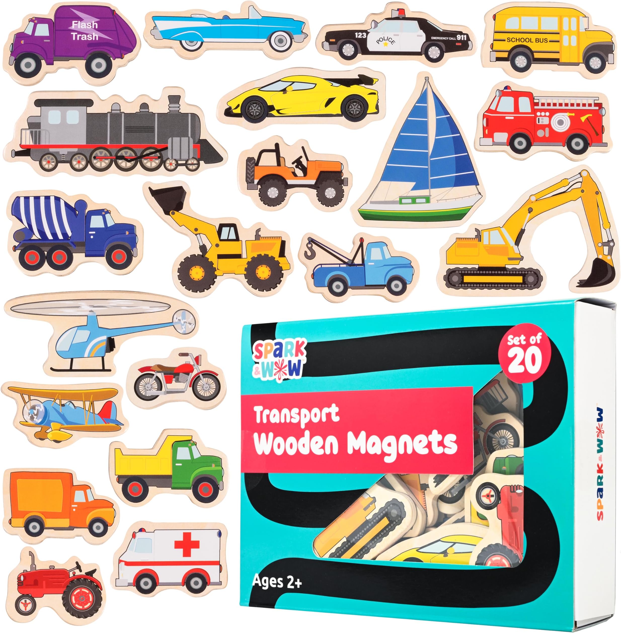Spark & Wow Wooden Magnets | Transport | Magnets for Kids Ages 2+ | Open-Ended Play | Adhere to Fridges, Whiteboards and More