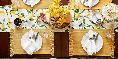 Vista 276 de DII - Colección de mesa jaspeado, camino de mesa, 13x72, rojo tango Tango Rojo