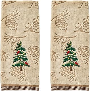 SKL Home Christmas/Winter Seasonal Fir 100% Cotton Embroidered 2pc Hand ...