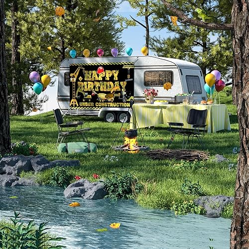 Miniatura 4 de Cartel de construcción con texto en inglés Happy Birthday para niños y niños, diseño de camión volquete de construcción con temática de cumpleaños,