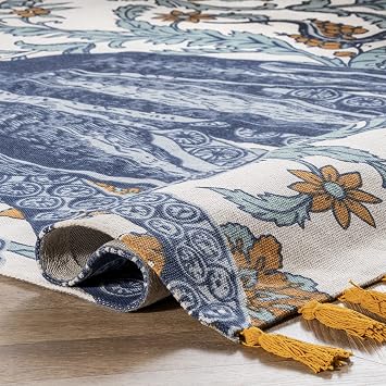 Nuloom Thomas Paul Blue Multicolor/Ivory, 5' x 8', Handmade, Octopus Print, Cotton, Soft and Cozy, High Traffic, Stain Resistant, Easy Clean, Durable Runner for Bedroom, Living Room, Dining, Den
