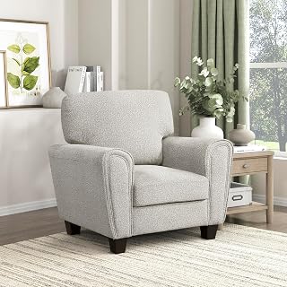 Lexicon Chenille Upholstered Accent Chair, Modern Living Room Chair with Removable Back Cushion Cover, Track Arms, for Office/Bedroom/Apartment, Easy Assembly, Gray