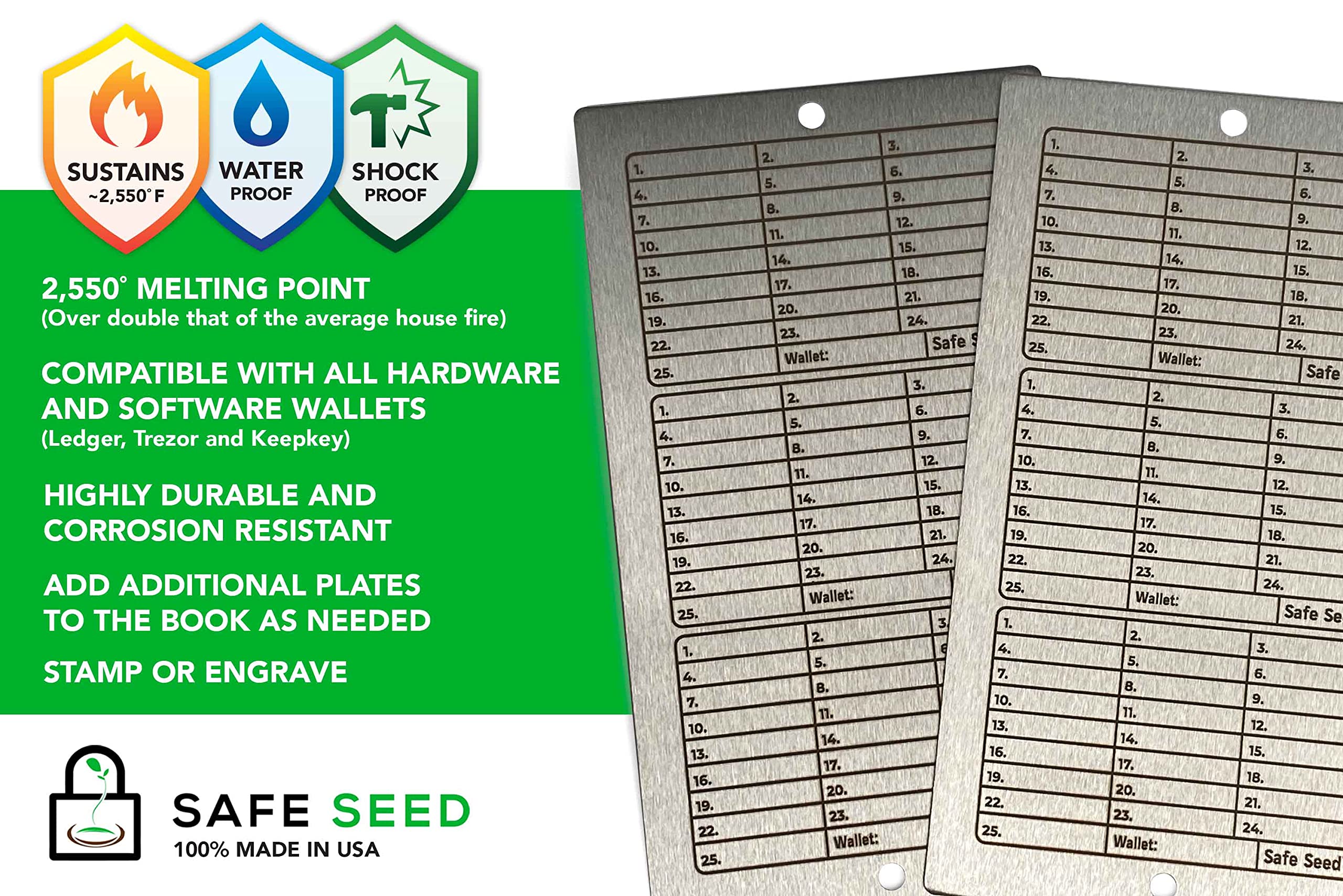 Amazon.com: Safe Seed Crypto Recovery Passphrase Metal Book Stainless Steel  Edition W/Stamp Kit & Bench Block Secure 12-25 Word Seed Phrase Hardware  Cryptocurrency : Arts, Crafts & Sewing