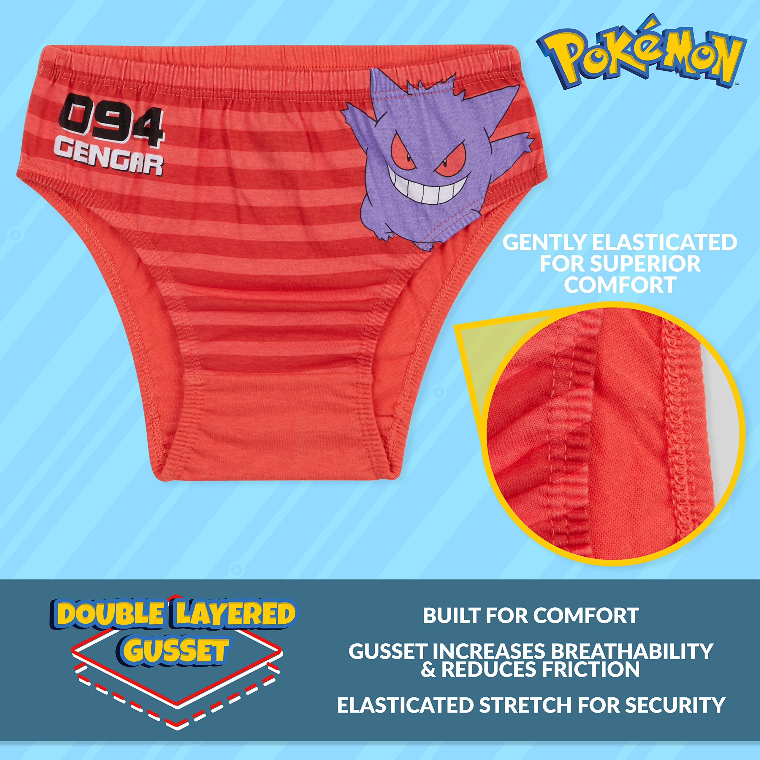 Pokémon Slip Garcon, Pack de 5 sous-Vêtements Enfant - Cadeau pour Garcon