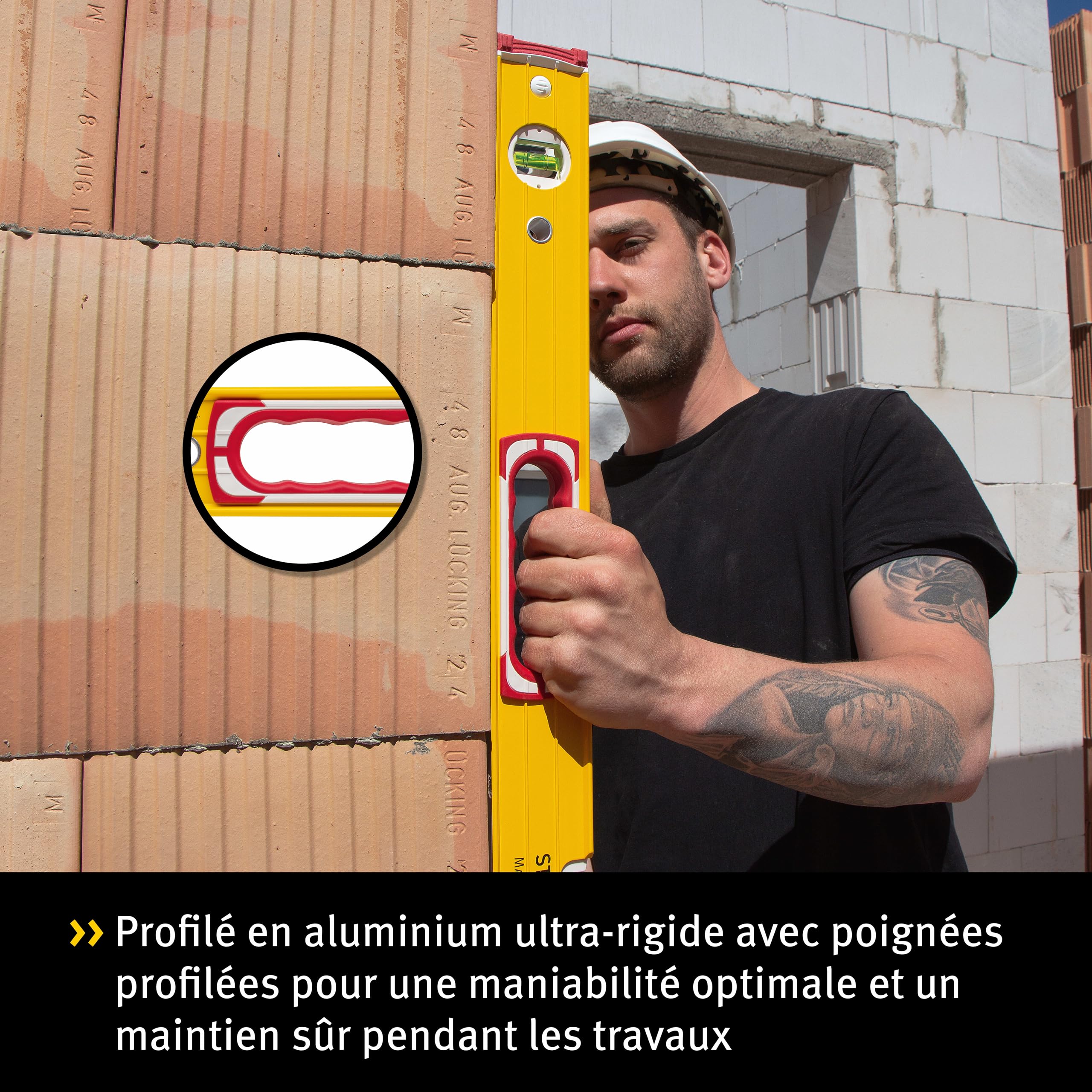 STABILA Niveau à bulle 196-2, 200 cm, alu extra rigide, 1 fiole horizontale & 2 verticales 2 poignées, embouts amortis, antidérapants, Made in Germany