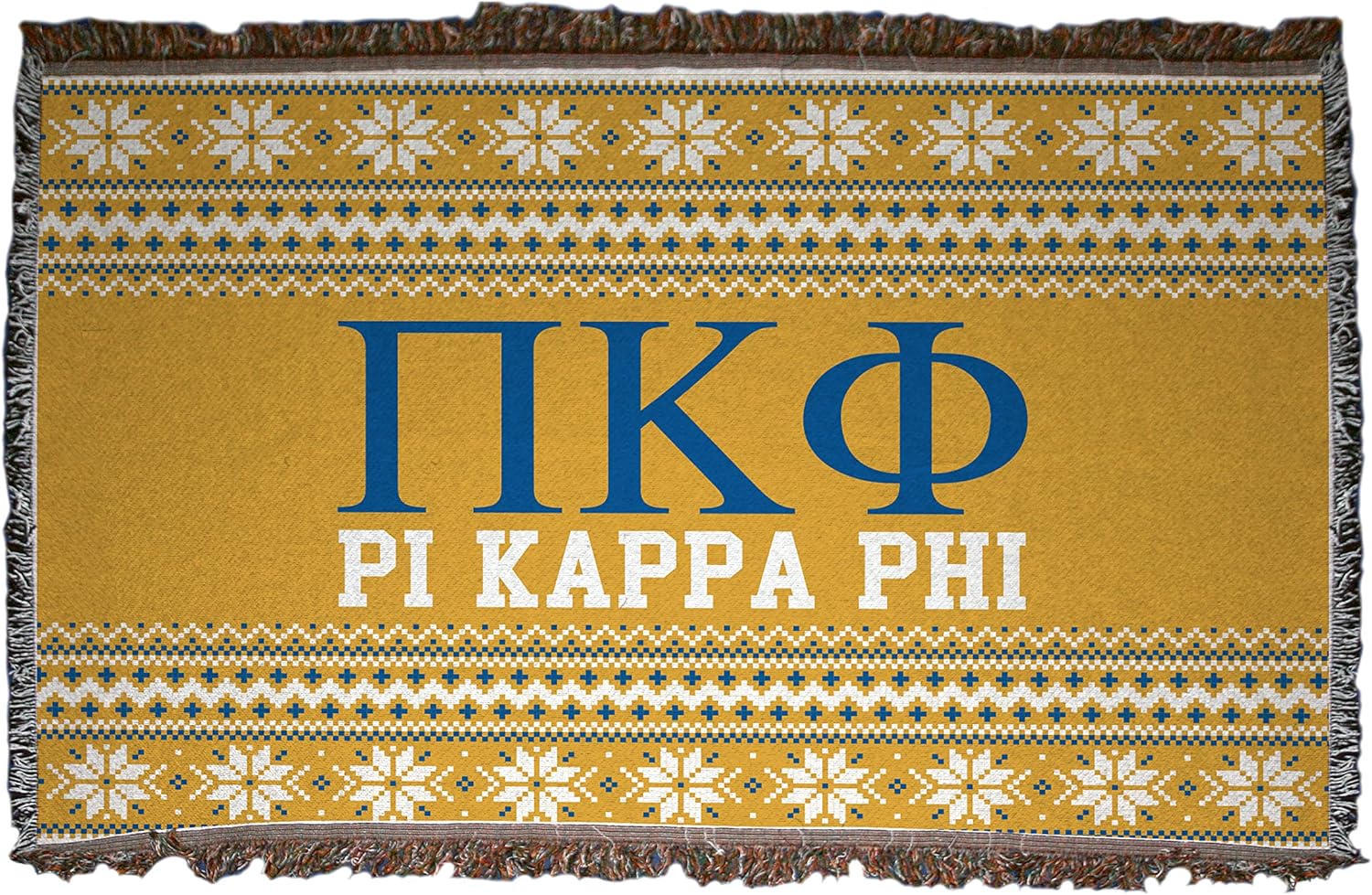 VictoryStore Pi Kappa Phi Blanket, 35 inches x 54 inches Christmas Sweater Design Fraternity Throw Blanket, Offically Licensed, Pi Kapp Blanket (Gold)