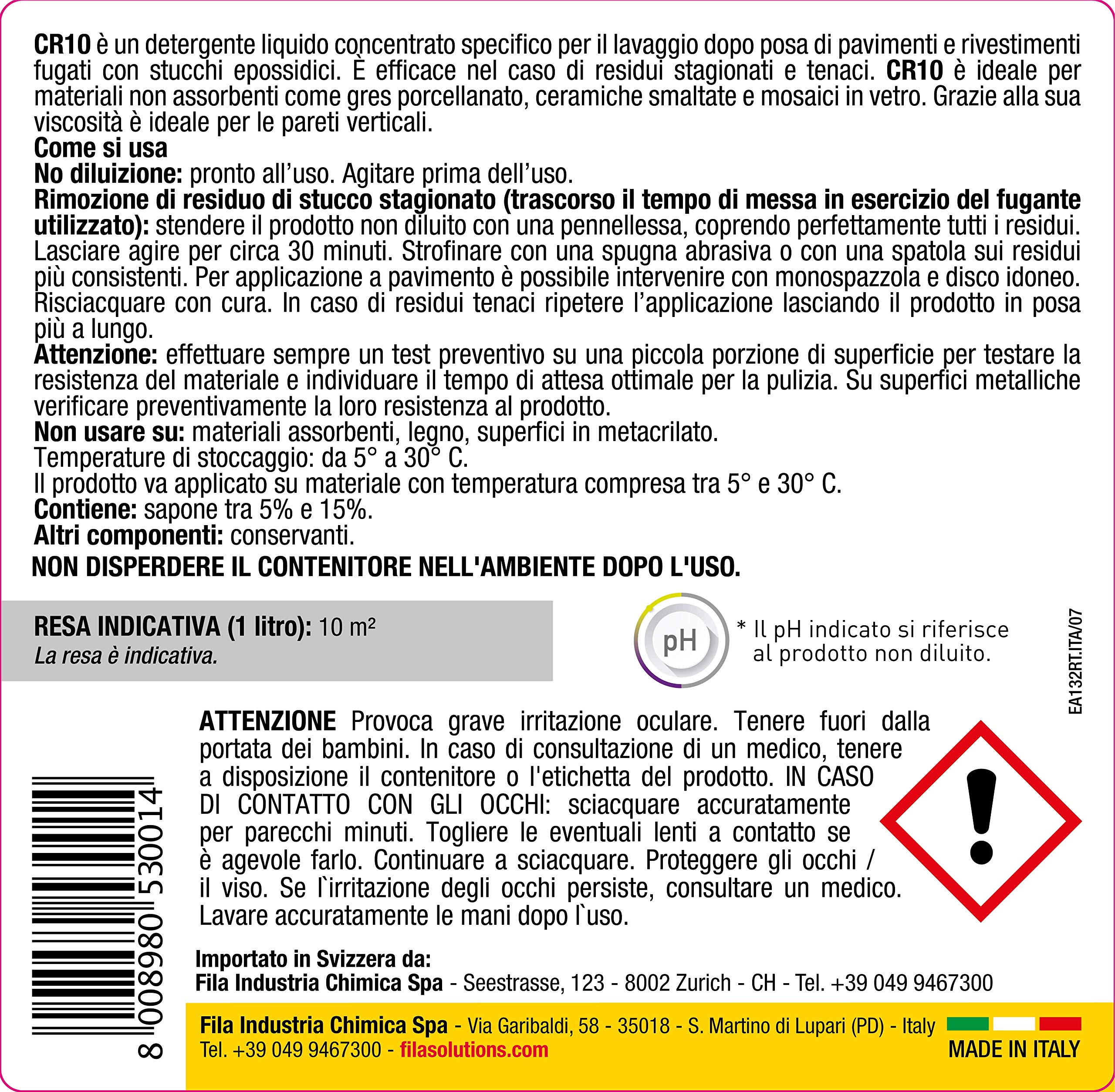 FILA Surface Care Solutions, CR10, Pulitore Professionale ad alta viscosità per residui epossidici, 1L