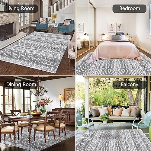 Miniatura 5 de HEBE Alfombra bohemia de 5 x 7 pies, grande, envejecida, con medallón para sala de estar, lavable a máquina, alfombra de dormitorio, antideslizante,