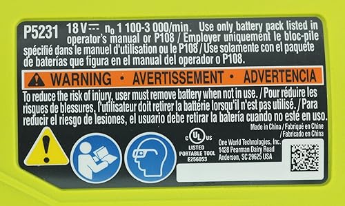 Miniatura 7 de RYOBI One+ P5231 - Rompecabezas orbital inalámbrico de iones de litio de 18 V, 3000 SPM (batería no incluida, herramienta eléctrica y cuchilla de