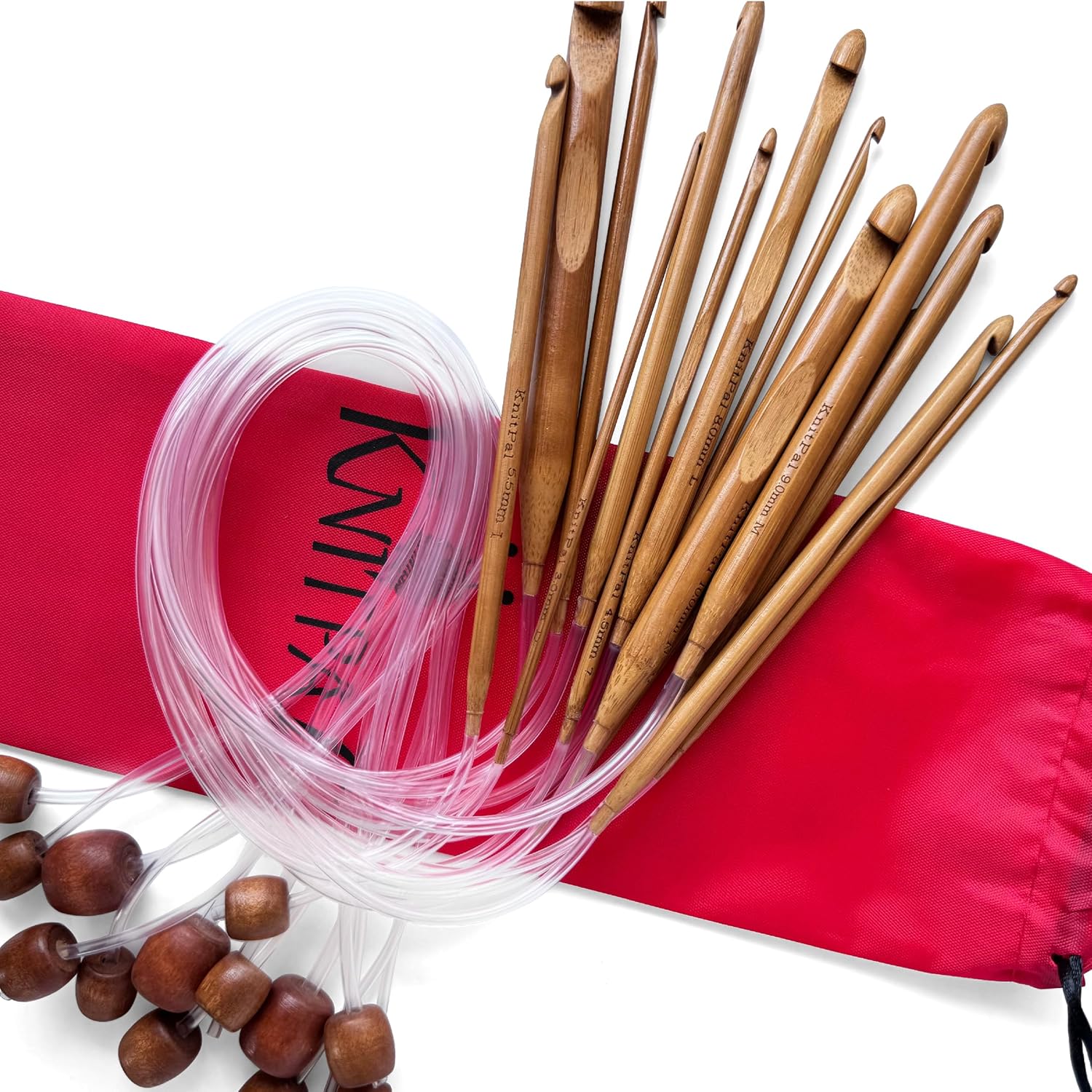 KnitPal 47-inch (120cm) Tunisian Crochet Hooks Set with Cable for Chunky Yarn - Afghan Wooden Crochet Hooks for Baby Afghan Blanket - 3 US Sizes: P/15mm, S/20mm and T/25mm