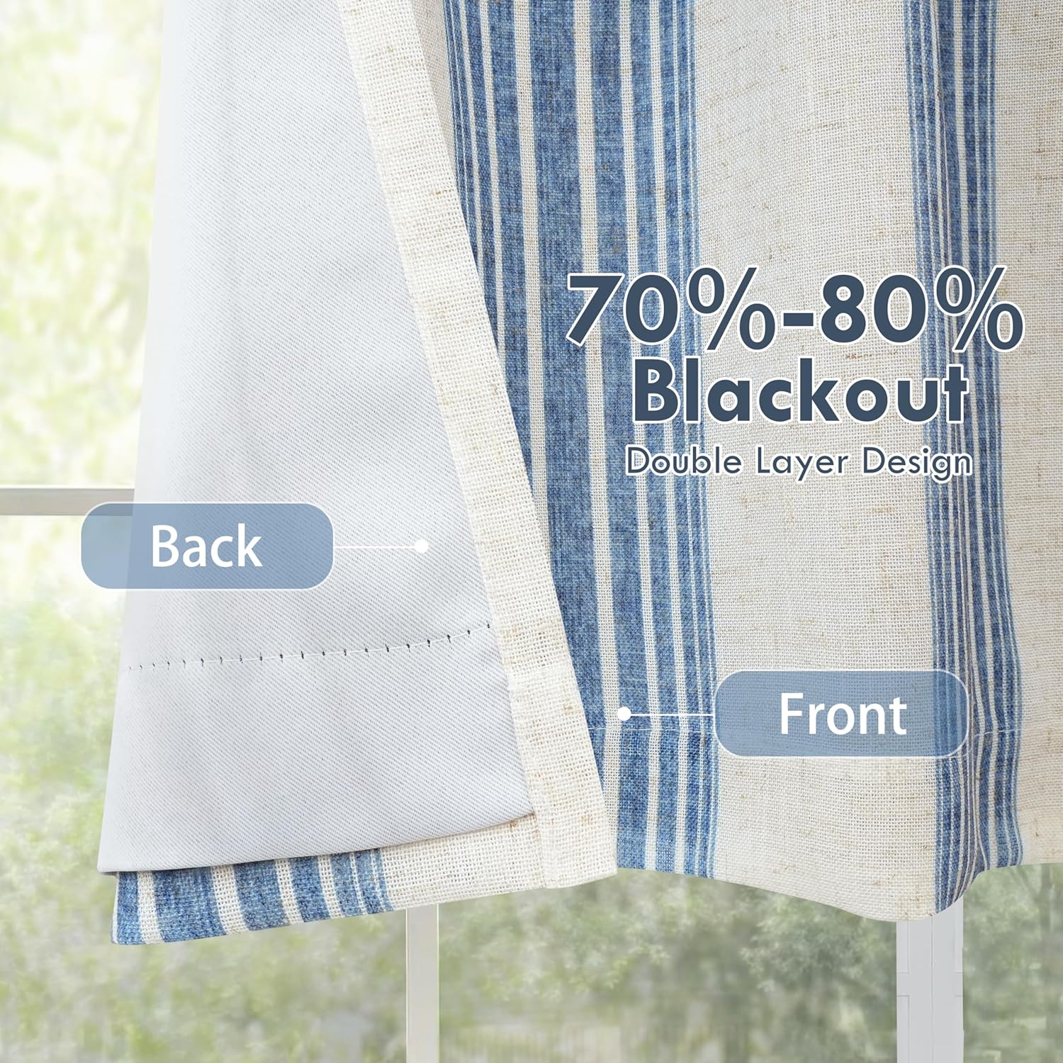 DriftAway Chris Linen Lined Valance Double Layer Thermal Insulated Room Darkening Blackout Window Valances 3 Inch Rod Pocket Vertical Striped Kitchen Valance for Bathroom 52 Inch by 18 Inch Jean Navy