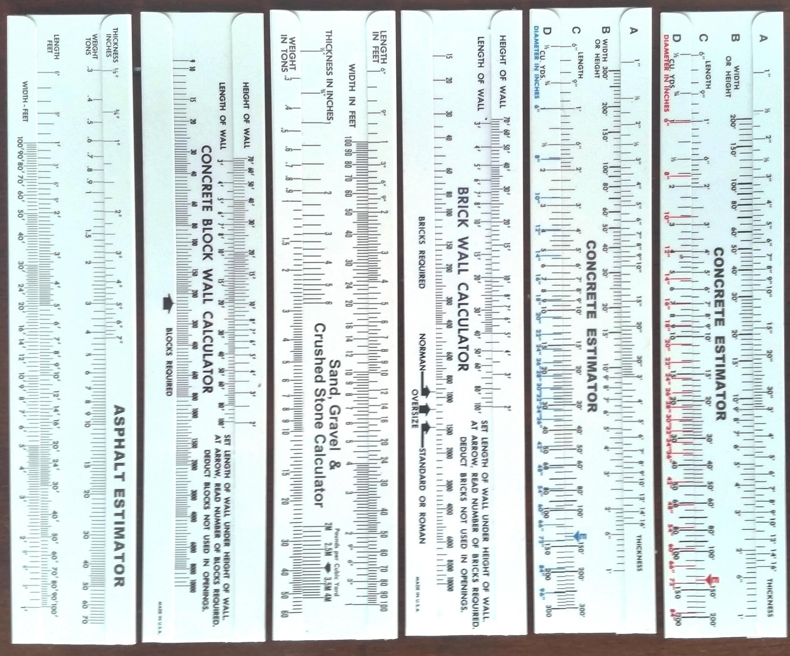 Construction Sliderule Volume Calculator Set of 6pcs