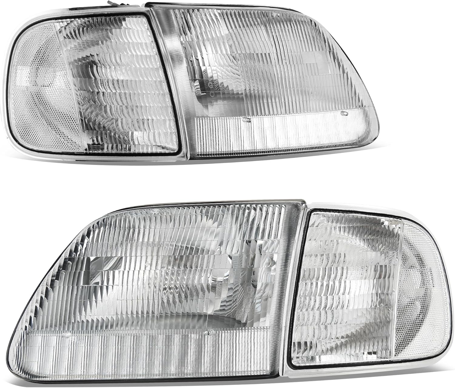 AUTOSAVER88 Headlight Assembly Compatible with 97-03 Ford F-150/97-02 Ford Expedition Pickup Headlamp Replacement Chrome Housing Clear Lens Chrome Housing Clear Reflector Clear Lens Fit 97-03 F150