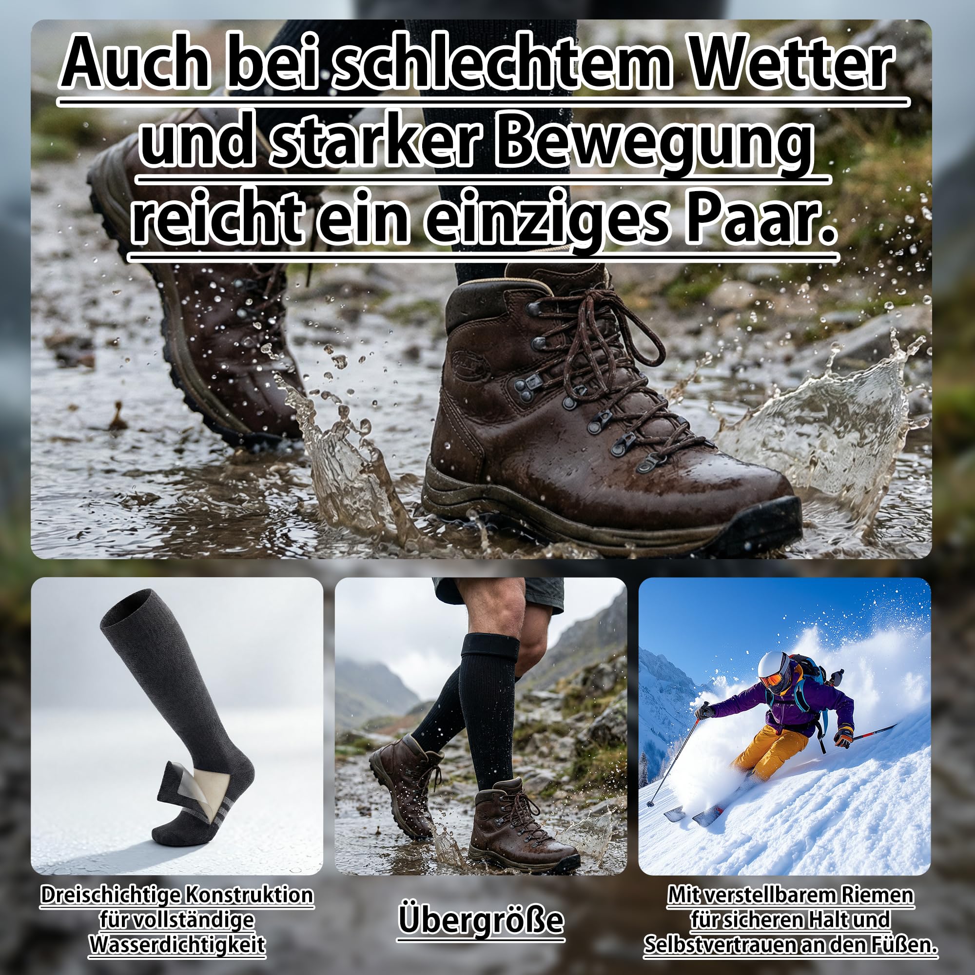 RANDY SUN Wasserdichte Wandersocken Herren Damen Atmungsaktive Thermosocken mit 3-Lagig Membran Winddicht Warme Winter Socken für Trekking Ski Angeln Fahrrad