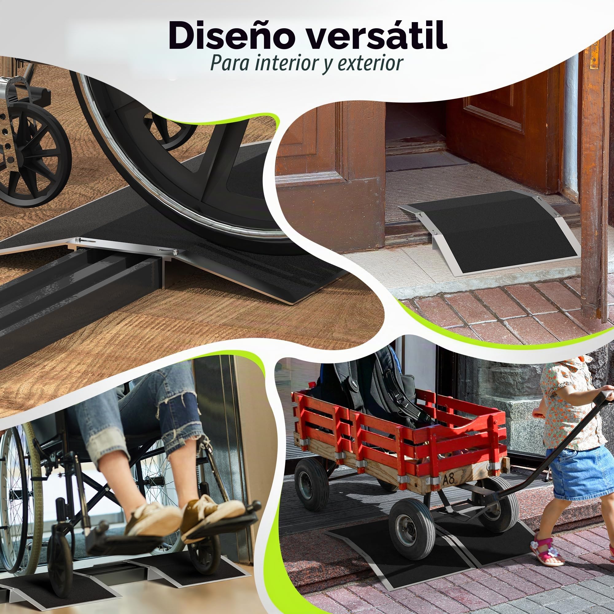 2 piezas de rampa para umbrales de puerta – 30 cm × 4 cm – Rampa de umbral ajustable para puertas de 7–13 cm de ancho – Rampa antideslizante de aluminio para sillas de ruedas para casa, puertas