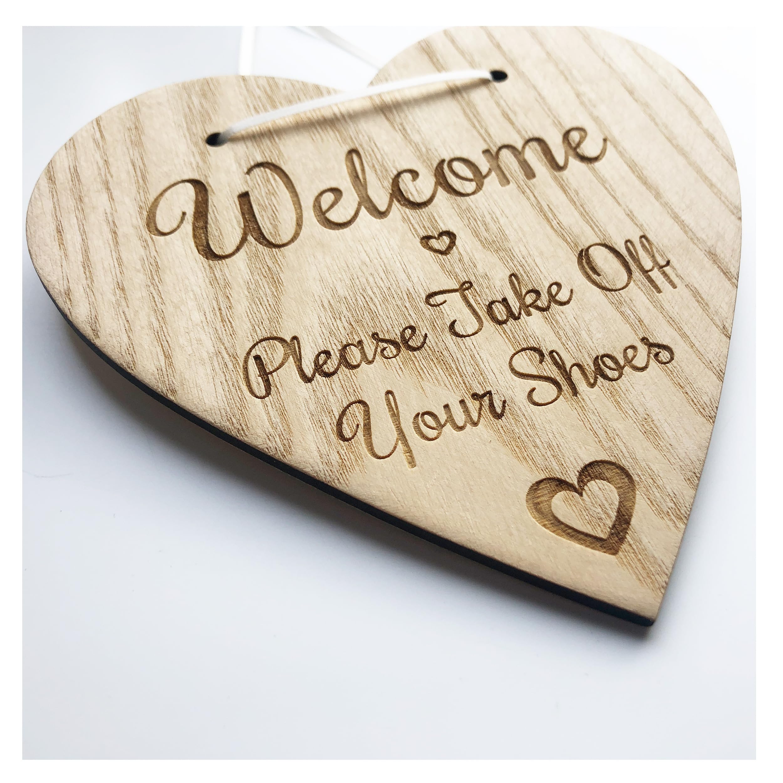 Lovethis** Ash Wood Welcome Please Take Off Your Shoes Wooden Heart Plaque Sign House Warming Present