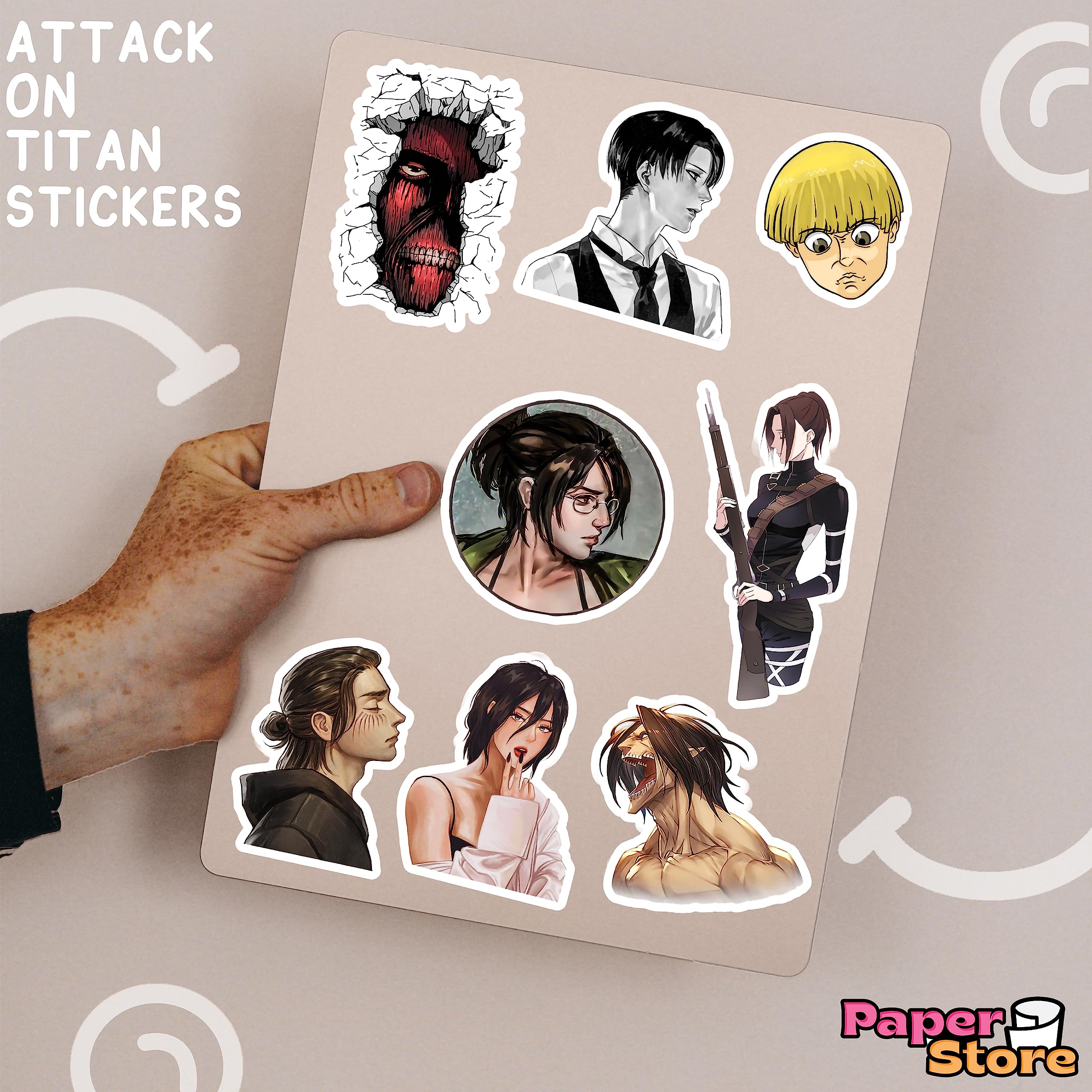Paper9store Pack of 85+ Attack on Titan Stickers for Laptop, Phone Case, Guitar, Bike, Pc, Scrapbook etc. Waterproof Glossy Laminated Residue Free Anime Stickers