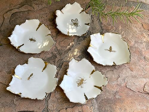 Miniatura 2 de Plato de anillo blanco y dorado de abeja reina, platos de joyería hechos a mano, regalo único para ella, mujeres, mamá, esposa, hermana, hija,