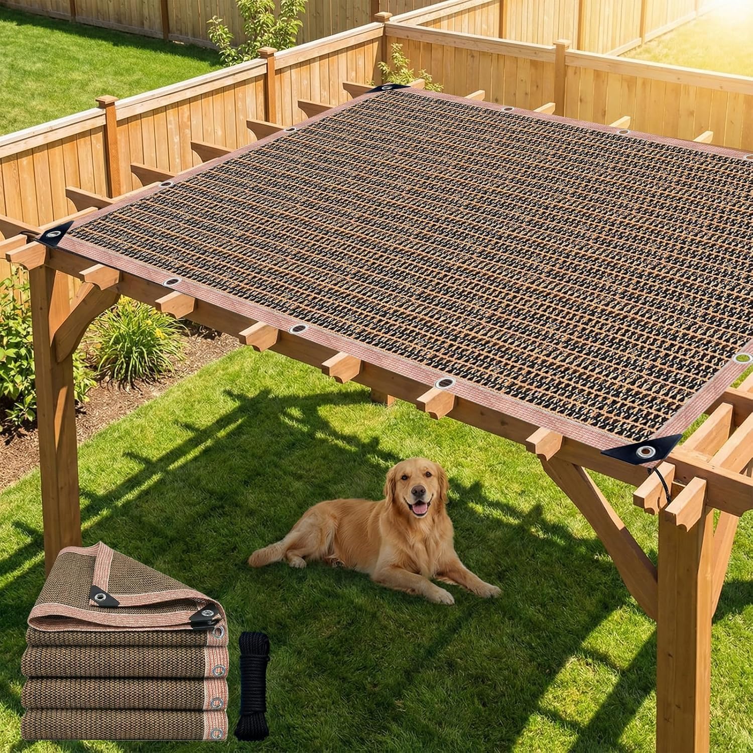 Photo 1 of LCYFBE 90% Outdoor Sun Shade Cloth, 8 x 10 FT Pergola Shade Cover with Grommets, Privacy Screen Sunshades for Patio Garden Backyard Plant, Mocha