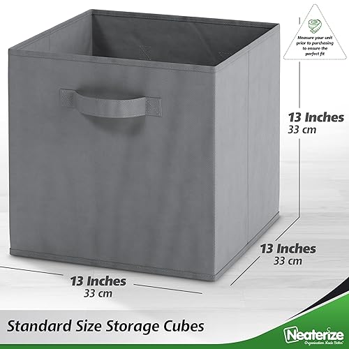 NEATERIZE Fabric Storage Cubes For Cube Organizer 6 Pack Heavy Duty Grey