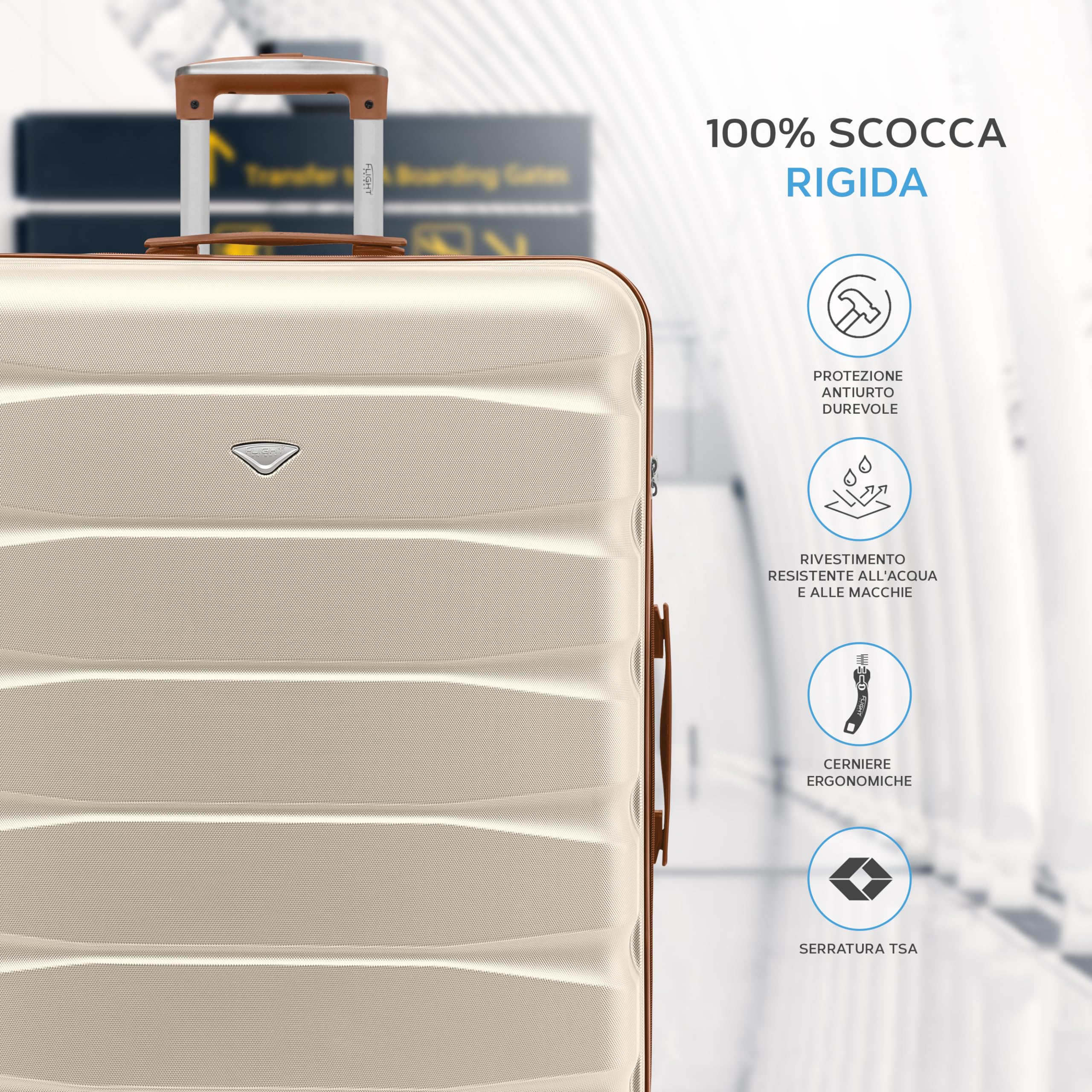 Flight Knight Valigie Rigide in ABS Leggere Con 4 Ruote, Da Cabina E Stiva, Approvate per Oltre 100 Compagnie Aeree Tra Cui Easyjet, British Airways, Ryanair, Virgin Atlantic, Emirates E Molte Altre