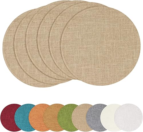 homing Juego de 6 manteles individuales redondos de tela de 15 pulgadas de diámetro, mezcla de lino y algodón, lavables, para interiores y